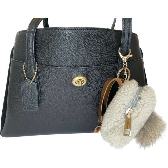 Sheepskin Keychain backpack leather purse accessories coyote fur made in US - Picture 2 of 5